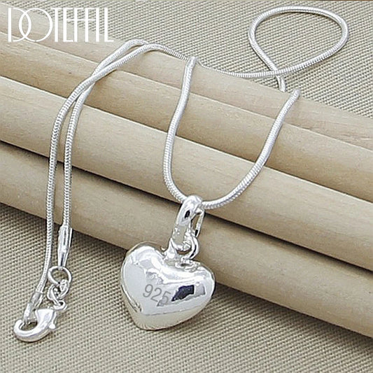 Timeless 925 Sterling Silver Solid Small Heart Pendant Necklace